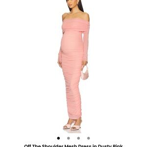 Off Shoulder Mesh Maxi Dress in Pink